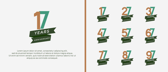 set of anniversary logo flat brown and green color on white background for celebration moment