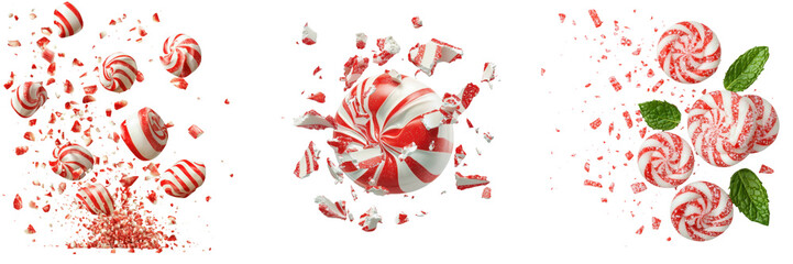 Colorful ice cream flavor ingredient concept. Crushed peppermint candies with vibrant red and white swirls