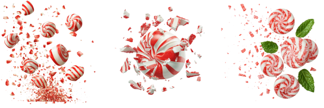 Colorful ice cream flavor ingredient concept. Crushed peppermint candies with vibrant red and white swirls