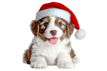 Golden retriever puppy in red christmas hat. isolated on white background. Ai Generated Images