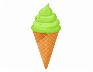 Green Ice Cream Sundae In Waffle Cone