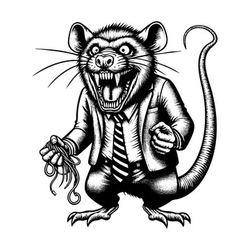 angry rat wearing suit, black and white clip art preview