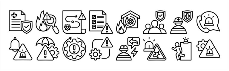 Incident management icon collection set. Containing response, emergency, notification, crisis, preparedness, recovery, mitigation icon. Simple line vector.