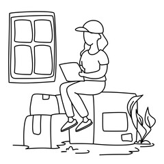 Mover holding a box and clipboard. A professional mover organizes items with a checklist. Great for conveying efficient logistics, inventory, or delivery. The mood is organized and trustworthy