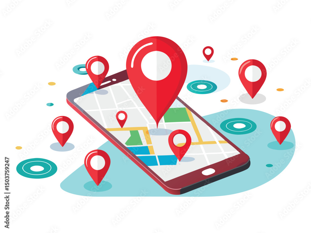Poster mobile phone gps map navigation app isolated on white background