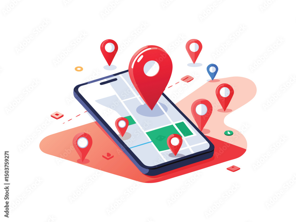 Poster smartphone gps navigation app map isolated on white background