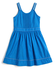 Girls blue ribbed cotton sundress with rhinestone straps and white stitching detail