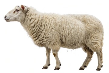 Naklejka premium A profile view of a fluffy white sheep isolated on a white background