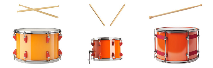 Colorful Drums with Drumsticks on Transparent Background