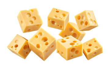 Swiss Cheese Cubes Floating in Air on Transparent Background