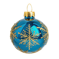 Fototapeta premium Teal christmas ornament with gold glitter snowflakes isolated on transparent background