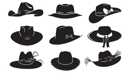 Hats silhouette isolated on white background