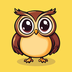 Cartoon Owl with Large Eyes and Brown Plumage Standing Upright