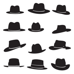 Hats silhouette isolated on white background