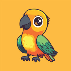 Cartoon Sun Conure Parrot with Big Eyes and Colorful Feathers