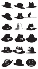 Hats silhouette isolated on white background