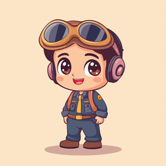 Cheerful Anime Boy Pilot with Goggles and Headphones