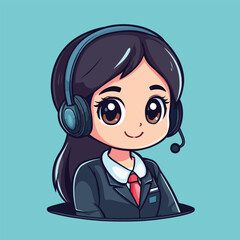 Cheerful Anime Businesswoman with Headset and Mic