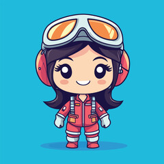 Cheerful Anime Girl Pilot in Red Jumpsuit and Goggles