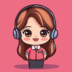 Obraz premium Cheerful Anime Girl Wearing Headphones and Pink Shirt