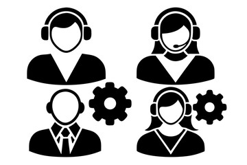 Customer support icon vector silhouette illustration isolated on white background