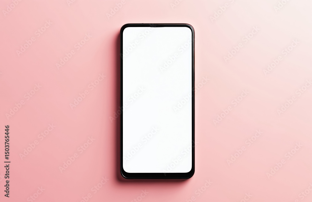 Poster smartphone blank screen on pink backdrop. modern tech device template for app, website, ui design. m