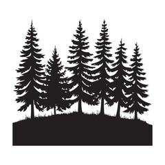 Obraz premium Pine Tree Forest Silhouette – Vector Illustration of Evergreen Woodland Scene