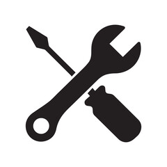 Wrench and Screwdriver Icon – Black Silhouette Vector Tools Crossed for Settings or Maintenance

