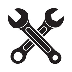 Crossed Wrenches Icon – Black Silhouette Vector Symbol for Tools, Repair, and Maintenance