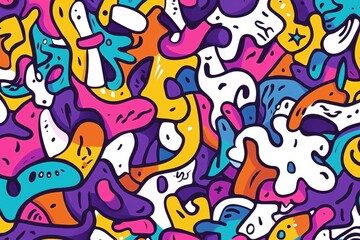 추상적인 낙서 패턴, 다채로운 색상과 유기적인 형태의 조화