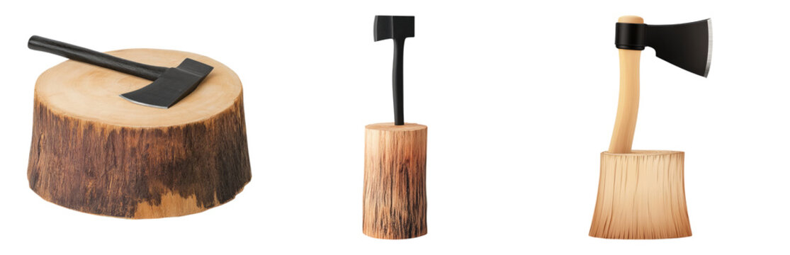 Isolated Transparent Background with Various Axe and Stump Designs