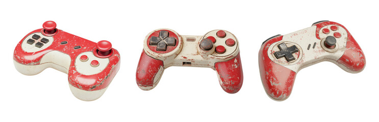 Vintage Game Controllers Isolated on Transparent Background