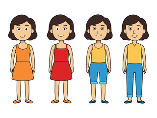 set of cartoon girls