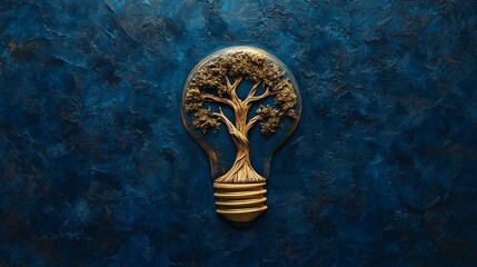 symbol of a tree growing from a lightbulb on dark blue background