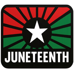 Colorful Juneteenth celebration emblem, featuring a bold star with rays, symbolizing freedom and heritage, vibrant design for events. Isolated on white background or PNG