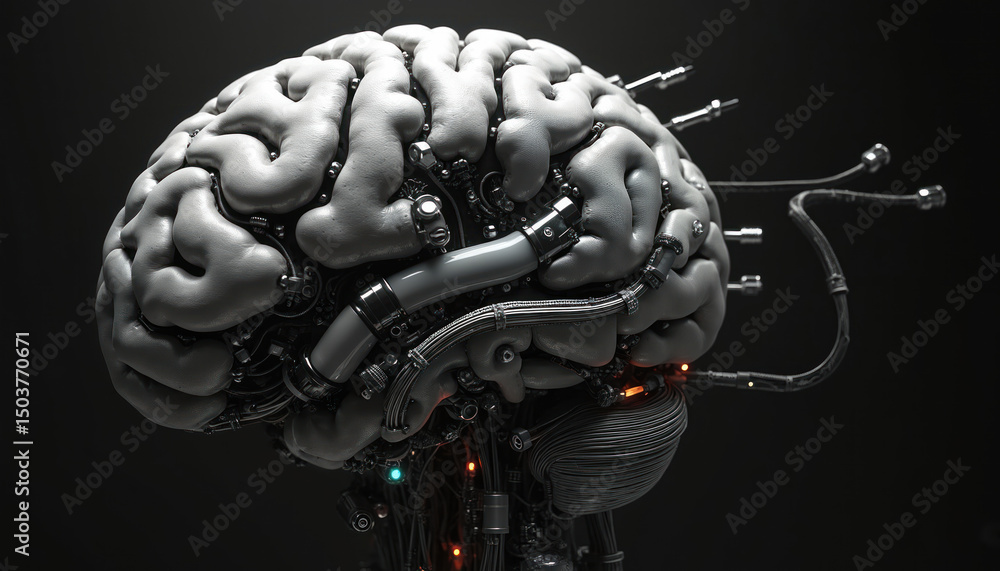 Aufkleber illustration cyborg brain concept, artificial intelligence, robotics, human enhancement. futuristic 