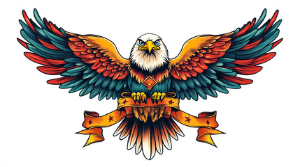 Obraz premium A tattoo design featuring an eagle with a ribbon banner