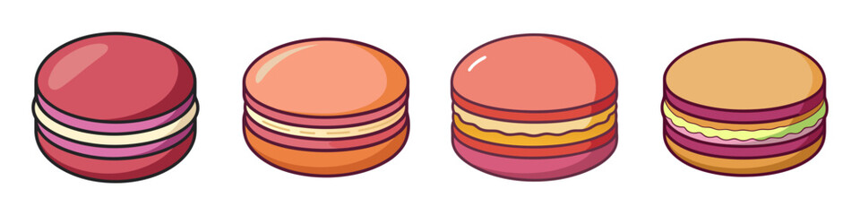 Colorful Macaron Set - Flat Vector Illustration of Sweet French Desserts