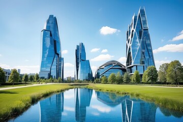 High-Rise Buildings Connected by Fiber Optic Communication Lines