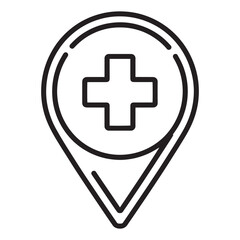 Obraz premium Medical Location Pin Icon – Hospital Map Marker with Cross Symbol