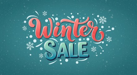 3D “Winter Sale” typography greeting card featuring decorative snowflakes.