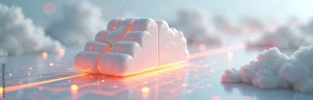 Poster futuristic cloud computing concept digital data transmission. abstract tech background with clouds l