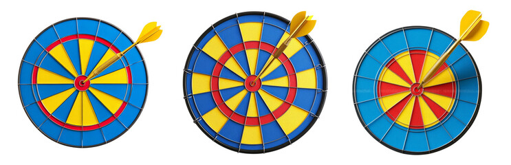 Isolated Colorful Dartboard Set on Transparent Background for Design