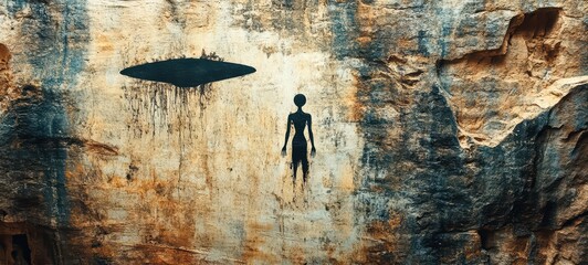 Obraz premium A UFO depicted in a cave painting or ancient carving