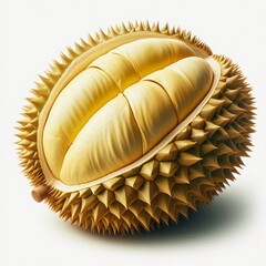 Close-up of a durian pod (without shell) with soft yellow flesh