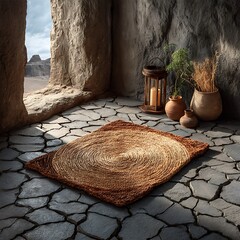 Isolated jute mat on broken land high resolution picture