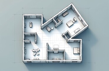 Architectural floor plan sketch showing modern apartment layout. Top view diagram of residential interior design. Residential project project drawing of home interior space. Minimalist blueprint with