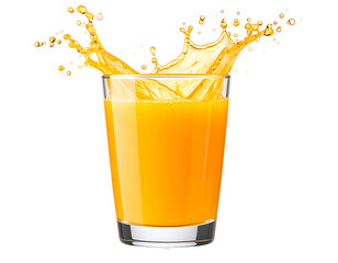Orange juice splash in a glass. Transparent background.