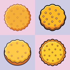 Set of Flat Style Biscuits or Cookies with Toppings and Crumbs – Vector Illustration