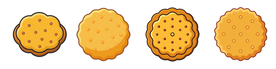 Set of Flat Style Biscuits or Cookies with Toppings and Crumbs – Vector Illustration